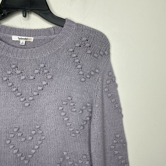 SPLENDID Daphne Heart Sweater Women Medium Lavender Knit Bobbles Pullover - Picture 4 of 11